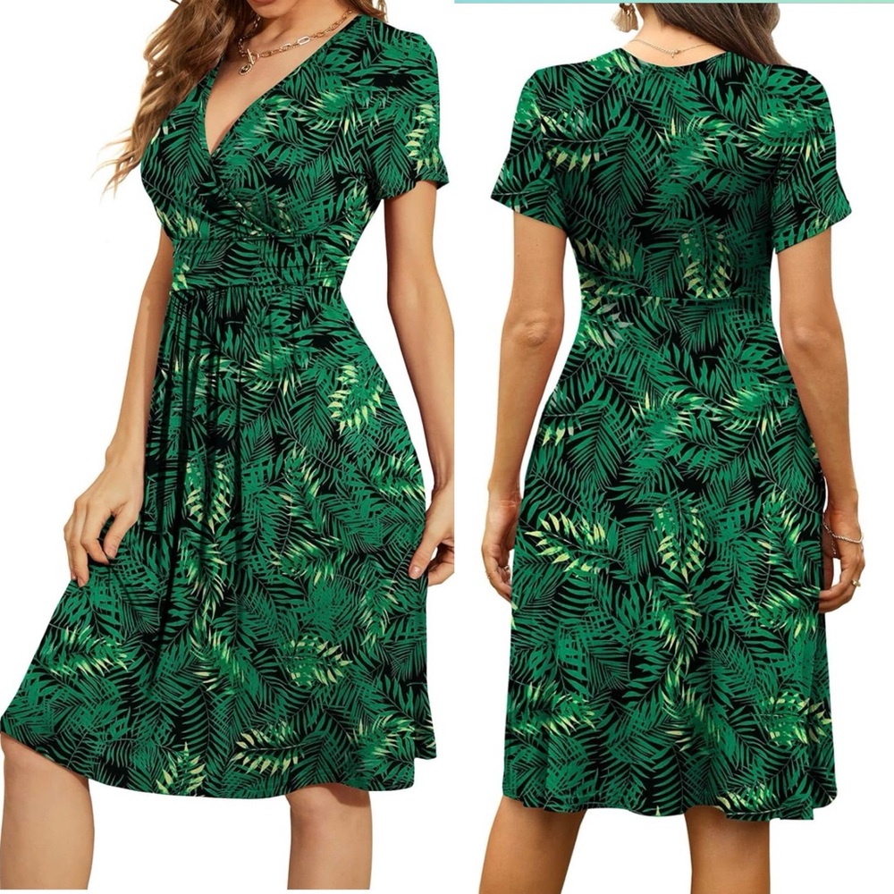 WEACZZY Summer Short-Sleeve V-Neck Casual Dress with Pockets